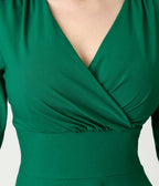 Green Surplice Neck Swing Dress - Unique Vintage - Womens, DRESSES, SWING