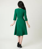 Green Surplice Neck Swing Dress - Unique Vintage - Womens, DRESSES, SWING