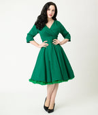 Green Surplice Neck Swing Dress - Unique Vintage - Womens, DRESSES, SWING