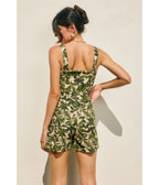 Green Tropical Leaf Print Romper - Unique Vintage - Womens, BOTTOMS, ROMPERS AND JUMPSUITS