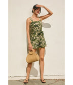 Green Tropical Leaf Print Romper - Unique Vintage - Womens, BOTTOMS, ROMPERS AND JUMPSUITS