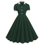 Green & White Contrast Collared Shirt Swing Dress - Unique Vintage - Womens, DRESSES, SWING