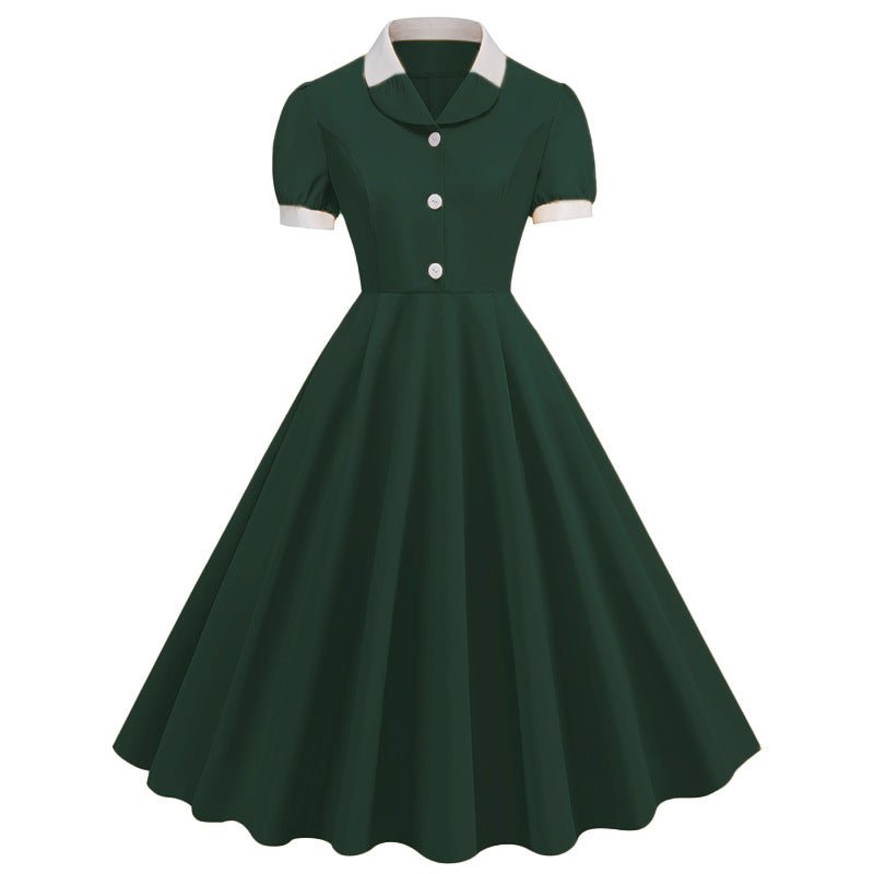 Green & White Contrast Collared Shirt Swing Dress - Unique Vintage - Womens, DRESSES, SWING