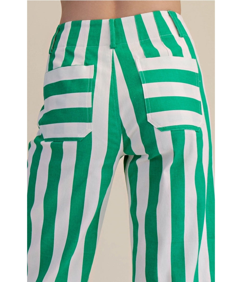 Green & White Stripe Wide Leg Pants - Unique Vintage - Womens, BOTTOMS, PANTS