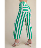 Green & White Stripe Wide Leg Pants - Unique Vintage - Womens, BOTTOMS, PANTS