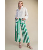 Green & White Stripe Wide Leg Pants - Unique Vintage - Womens, BOTTOMS, PANTS