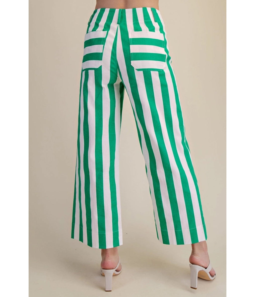 Green & White Stripe Wide Leg Pants - Unique Vintage - Womens, BOTTOMS, PANTS