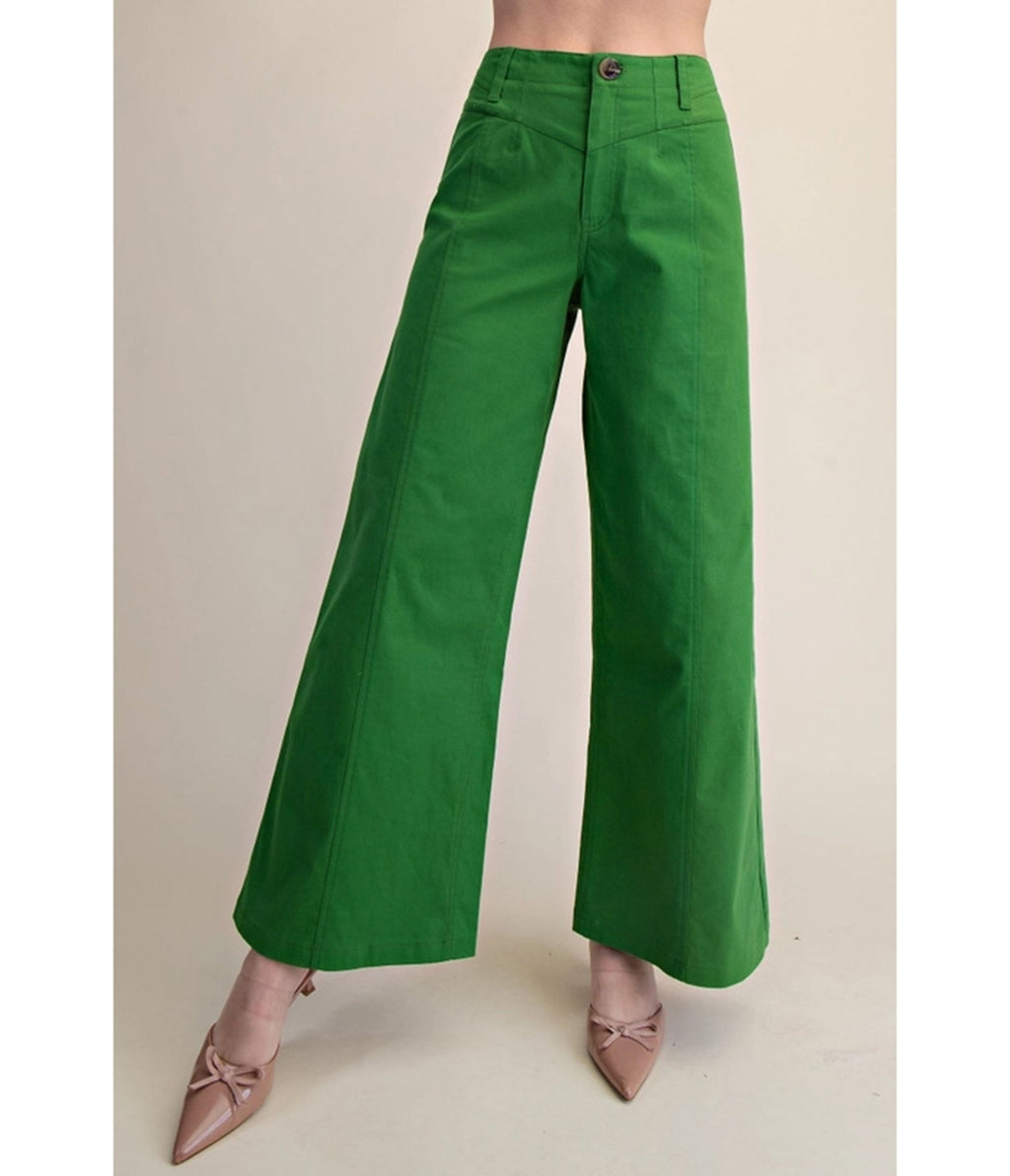 Green Wide Leg Yoke Pants - Unique Vintage - Womens, BOTTOMS, PANTS