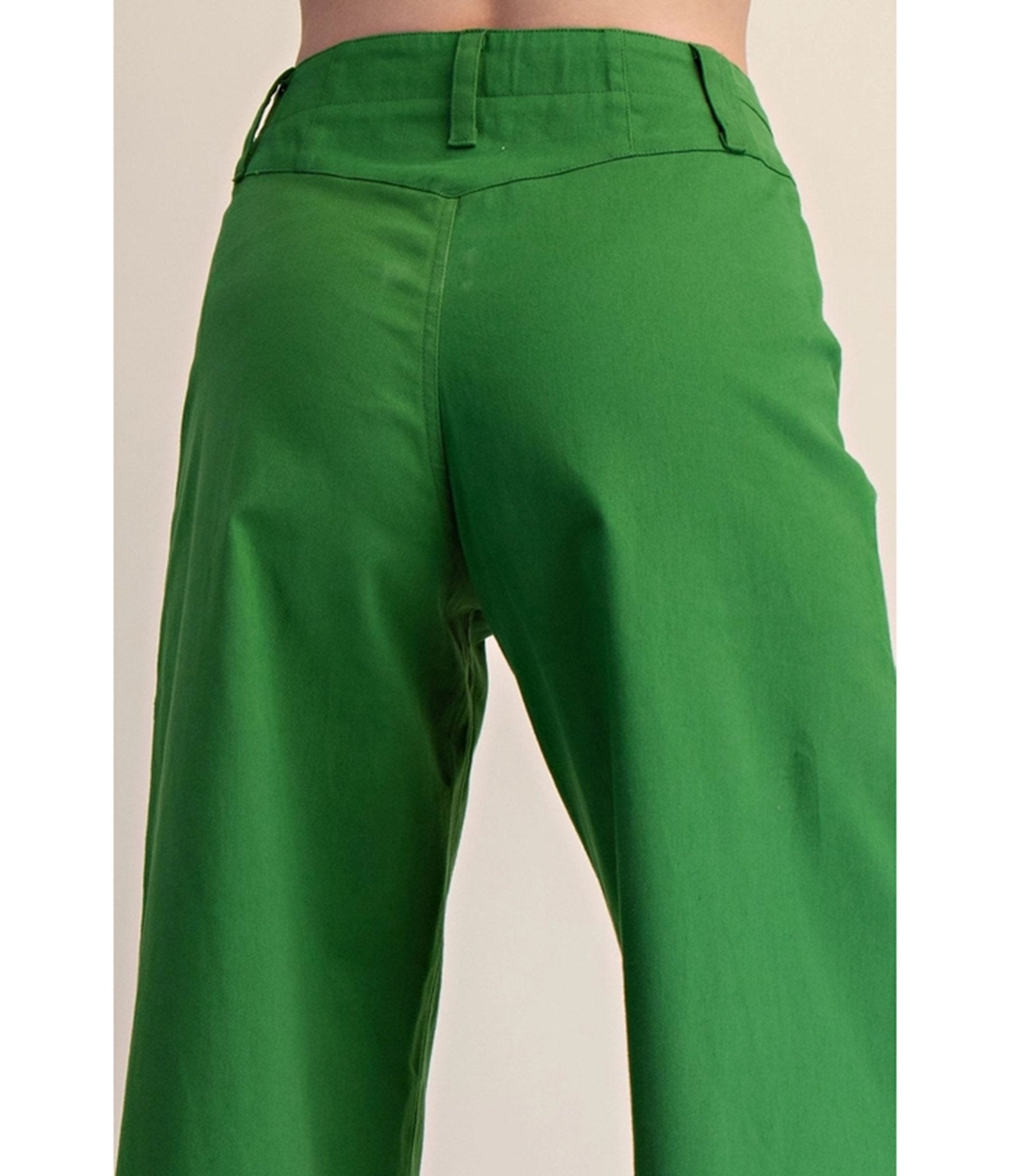 【T.T】【YOKE】Wide-leg Trousers Green Wide Leg Yoke Pants – Unique Vintage