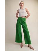 Green Wide Leg Yoke Pants - Unique Vintage - Womens, BOTTOMS, PANTS