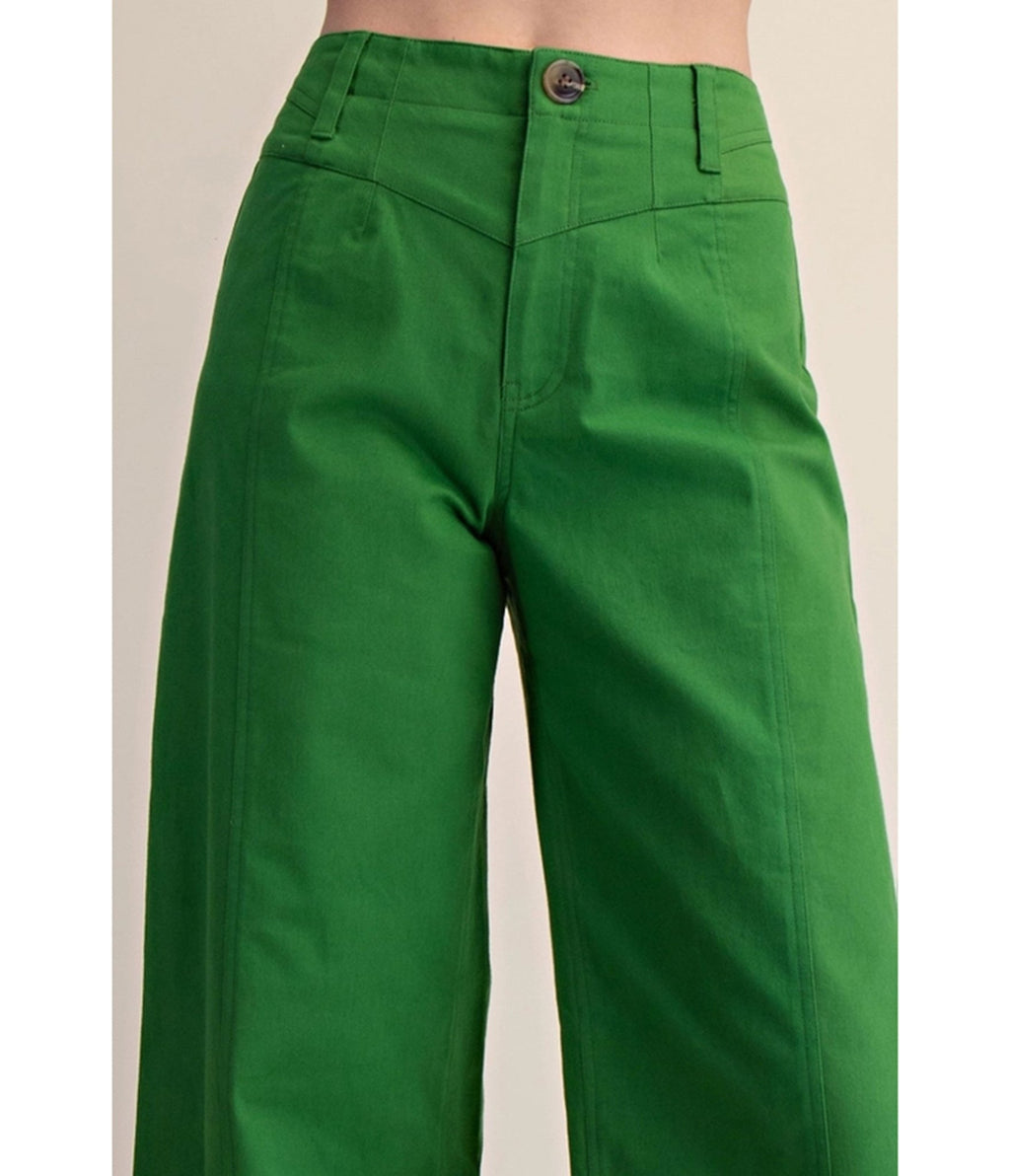 Green Wide Leg Yoke Pants - Unique Vintage - Womens, BOTTOMS, PANTS