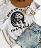 Grey I'm A Delight Possum Unisex Graphic Sweatshirt - Unique Vintage - Womens, TOPS, SWEATERS
