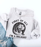 Grey I'm A Delight Possum Unisex Graphic Sweatshirt - Unique Vintage - Womens, TOPS, SWEATERS