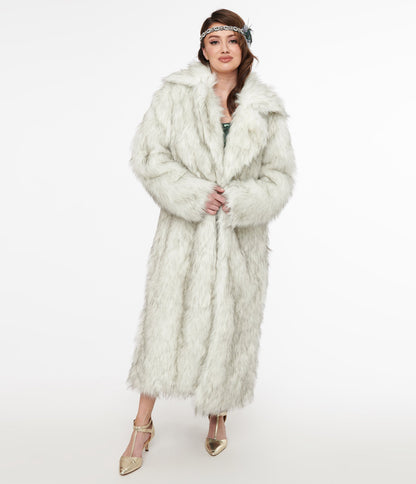 Grey Long Faux Fur Coat - Unique Vintage - Womens, TOPS, OUTERWEAR