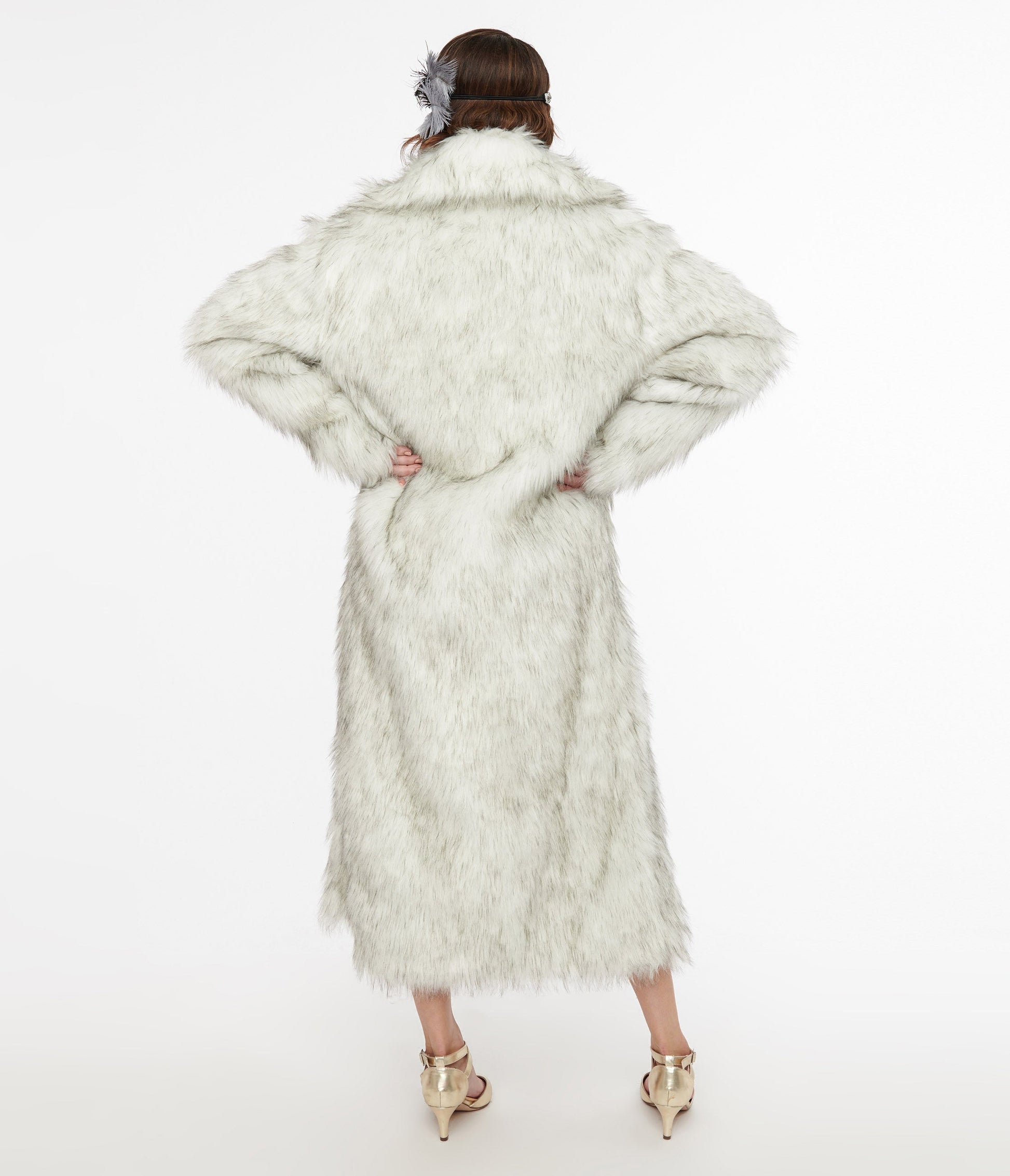 Grey Long Faux Fur Coat - Unique Vintage - Womens, TOPS, OUTERWEAR