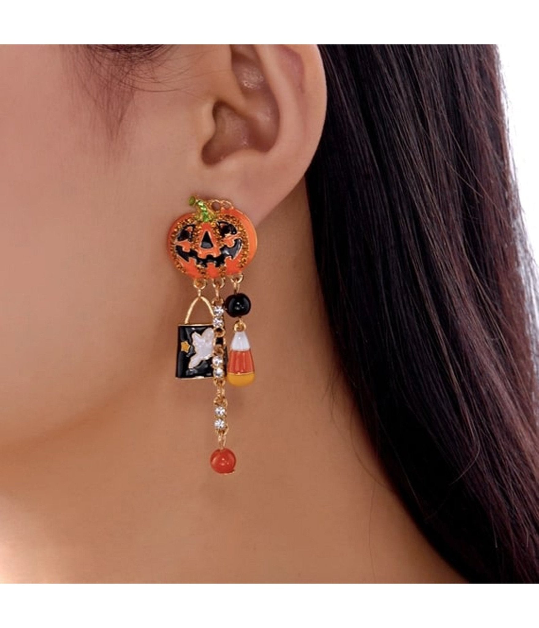 Halloween Ghost Pumpkin Drop Earrings - Unique Vintage - Womens, ACCESSORIES, JEWELRY