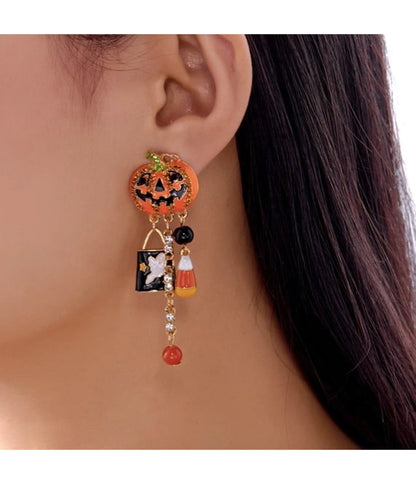 Halloween Ghost Pumpkin Drop Earrings - Unique Vintage - Womens, ACCESSORIES, JEWELRY