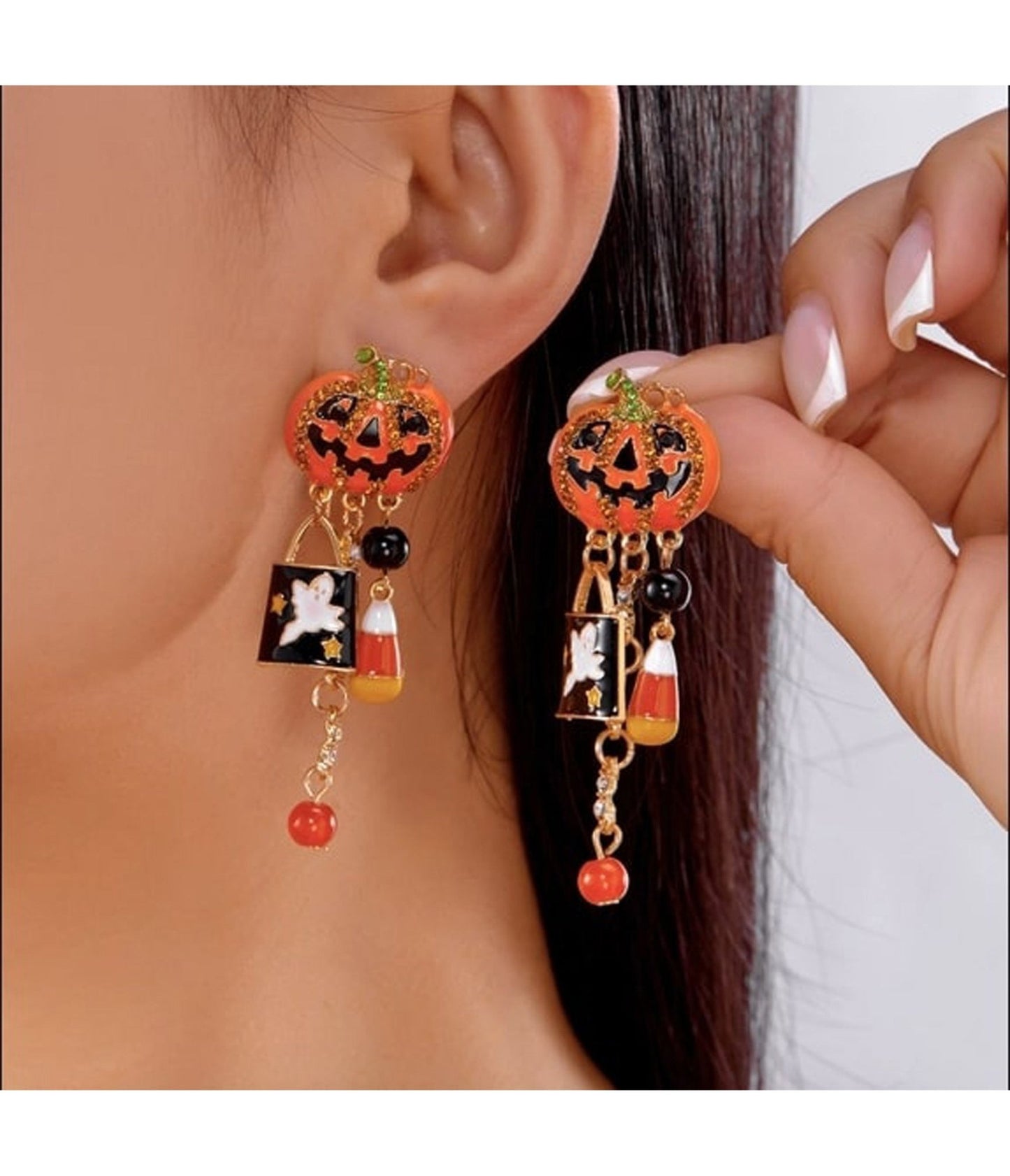 Halloween Ghost Pumpkin Drop Earrings - Unique Vintage - Womens, ACCESSORIES, JEWELRY