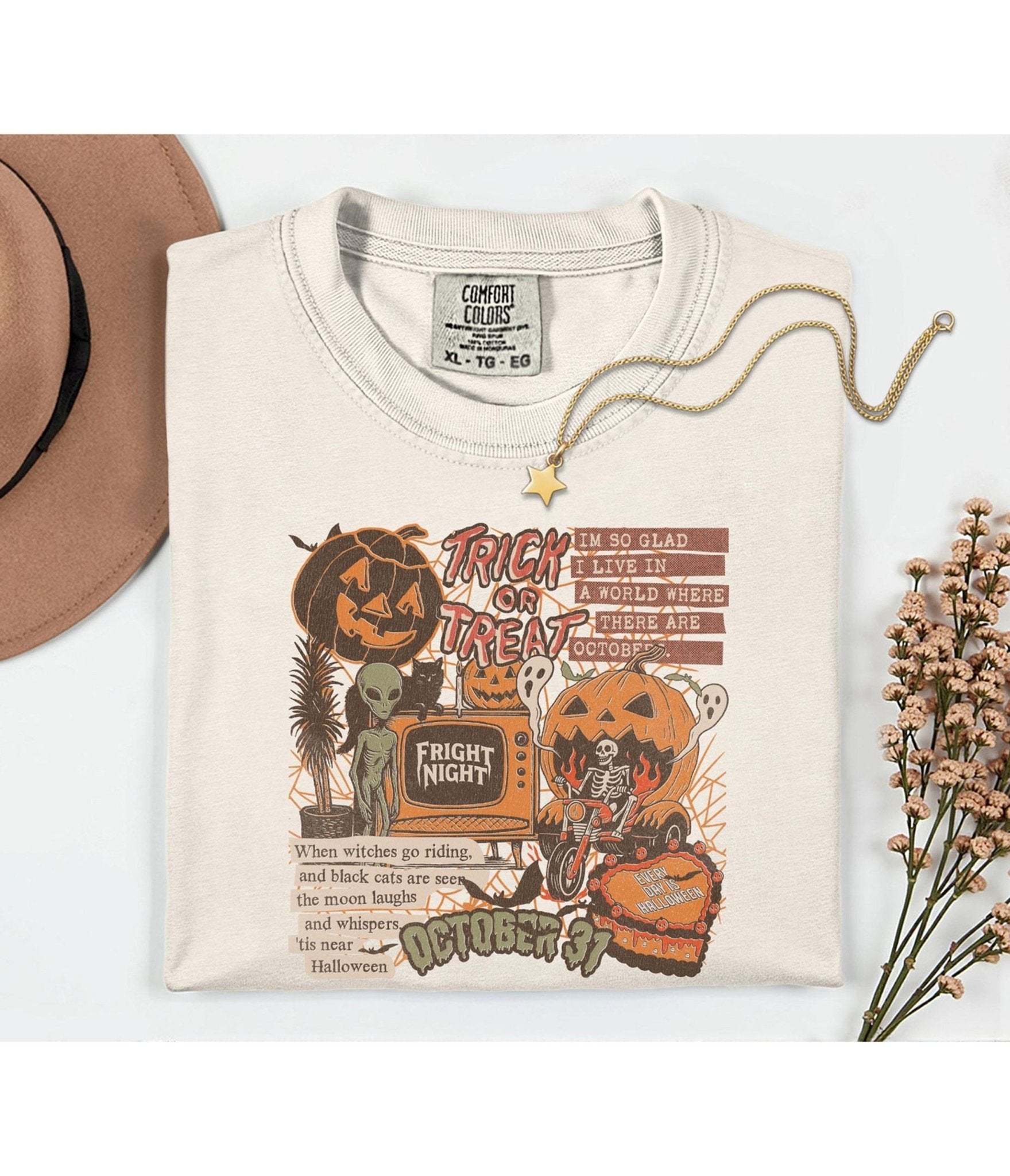 Halloween Trick - or - Treat Unisex Graphic Tee - Unique Vintage - Womens, GRAPHIC TEES, TEES