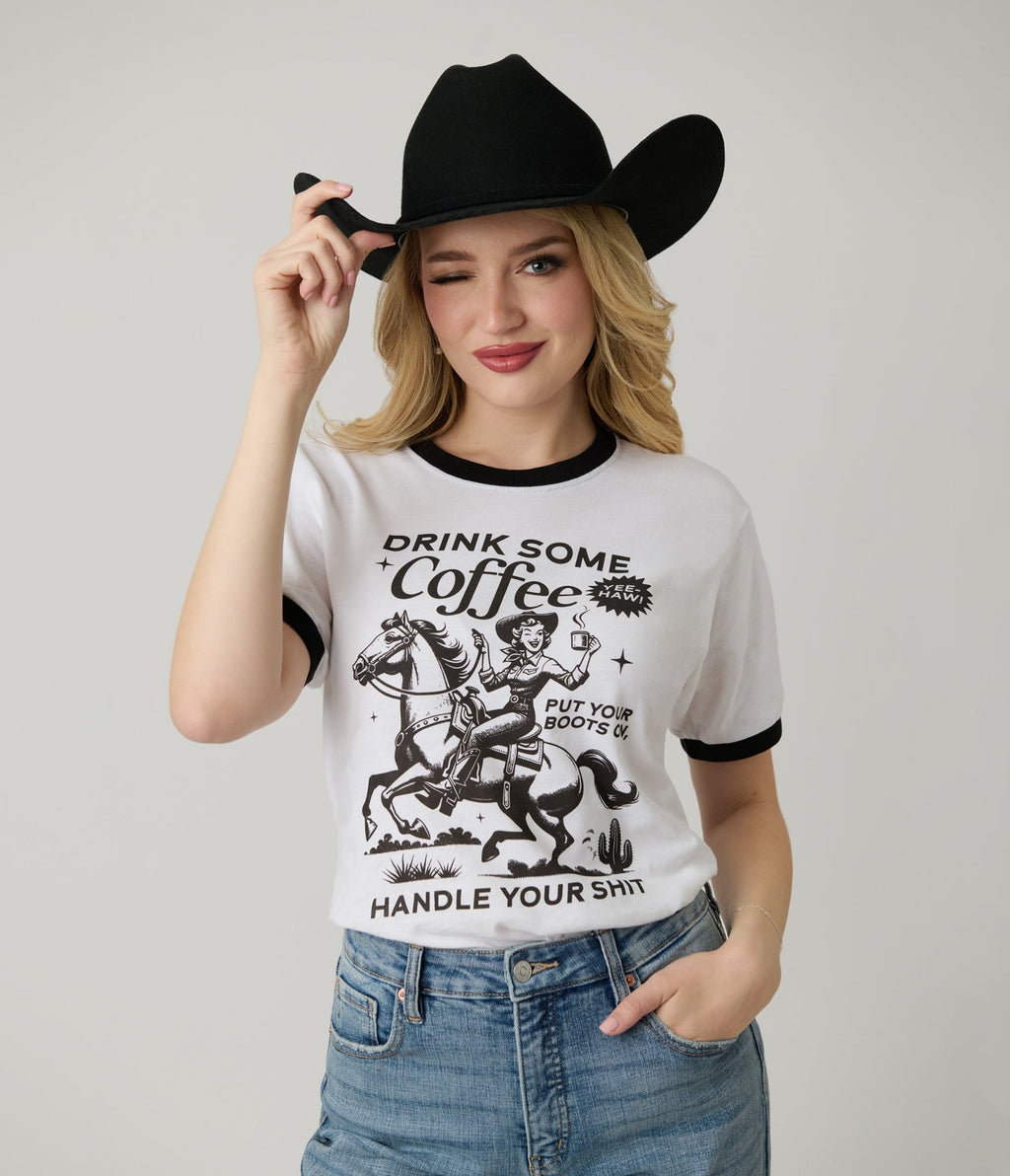 Handle Your Shit Unisex Graphic Ringer Tee - Unique Vintage - Womens, GRAPHIC TEES, TEES