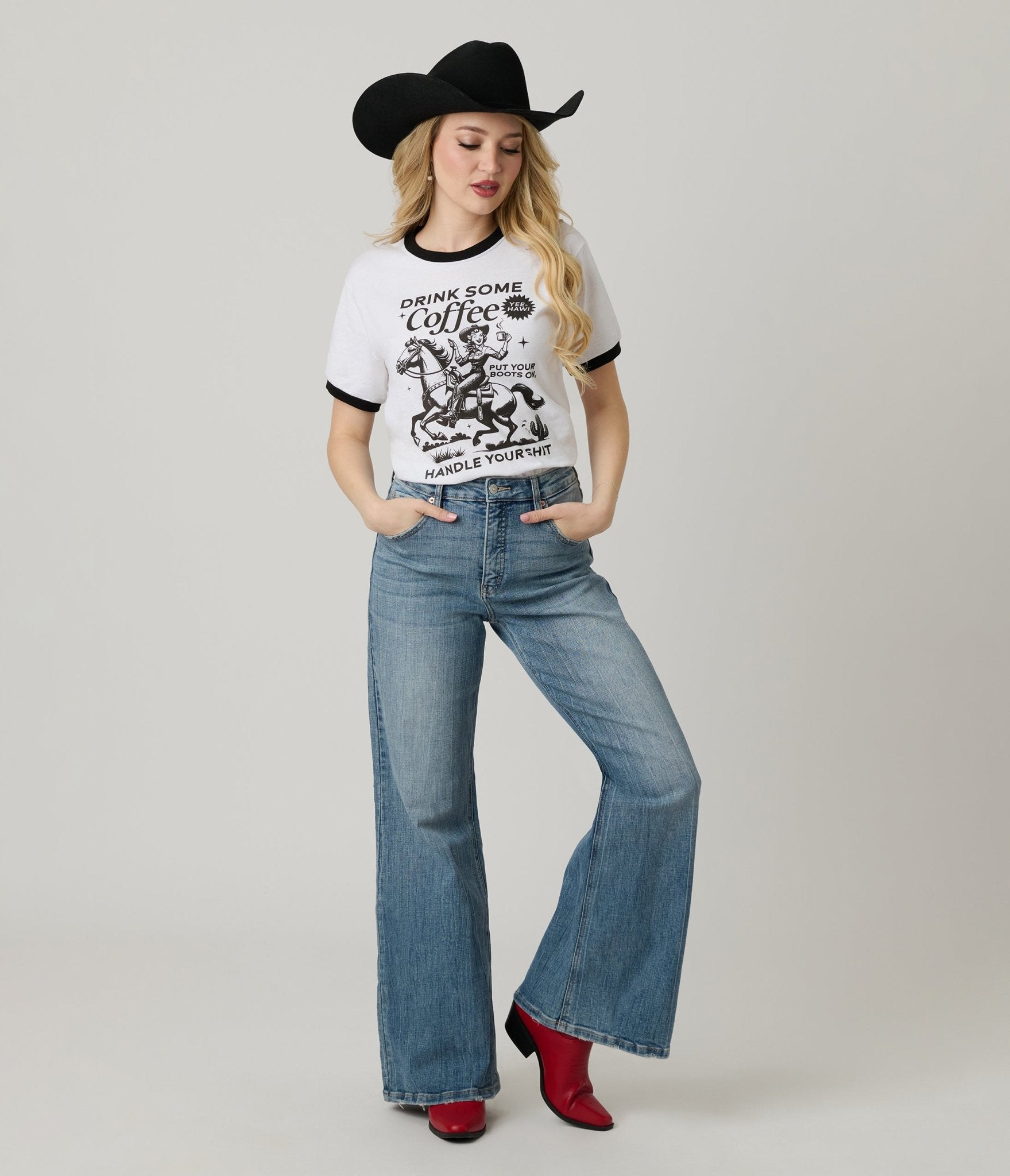 Handle Your Shit Unisex Graphic Ringer Tee - Unique Vintage - Womens, GRAPHIC TEES, TEES