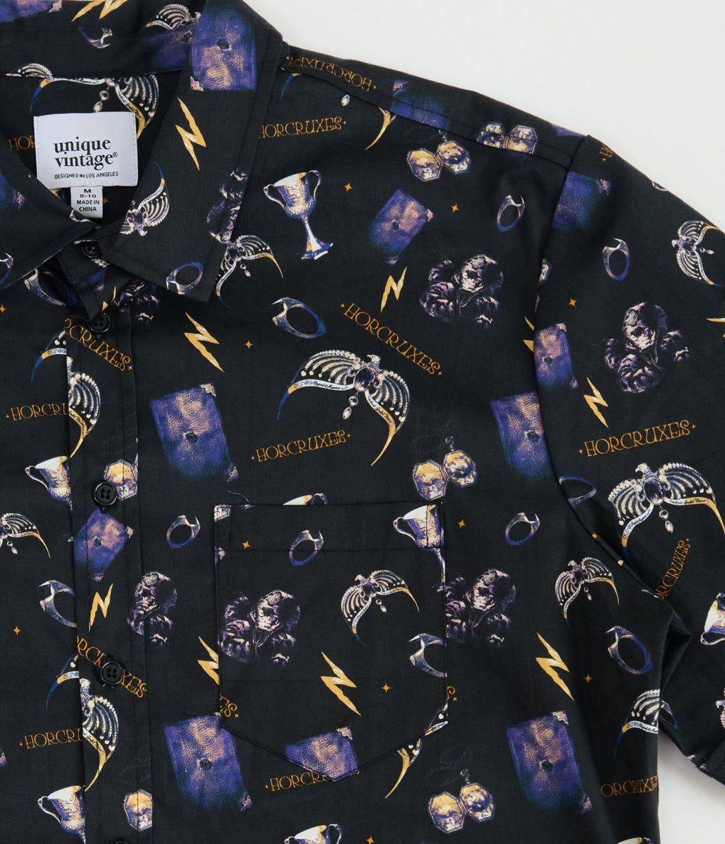 Harry Potter x Unique Vintage Black & Purple Horcruxes Mens Shirt - Unique Vintage - Womens, TOPS, WOVEN TOPS