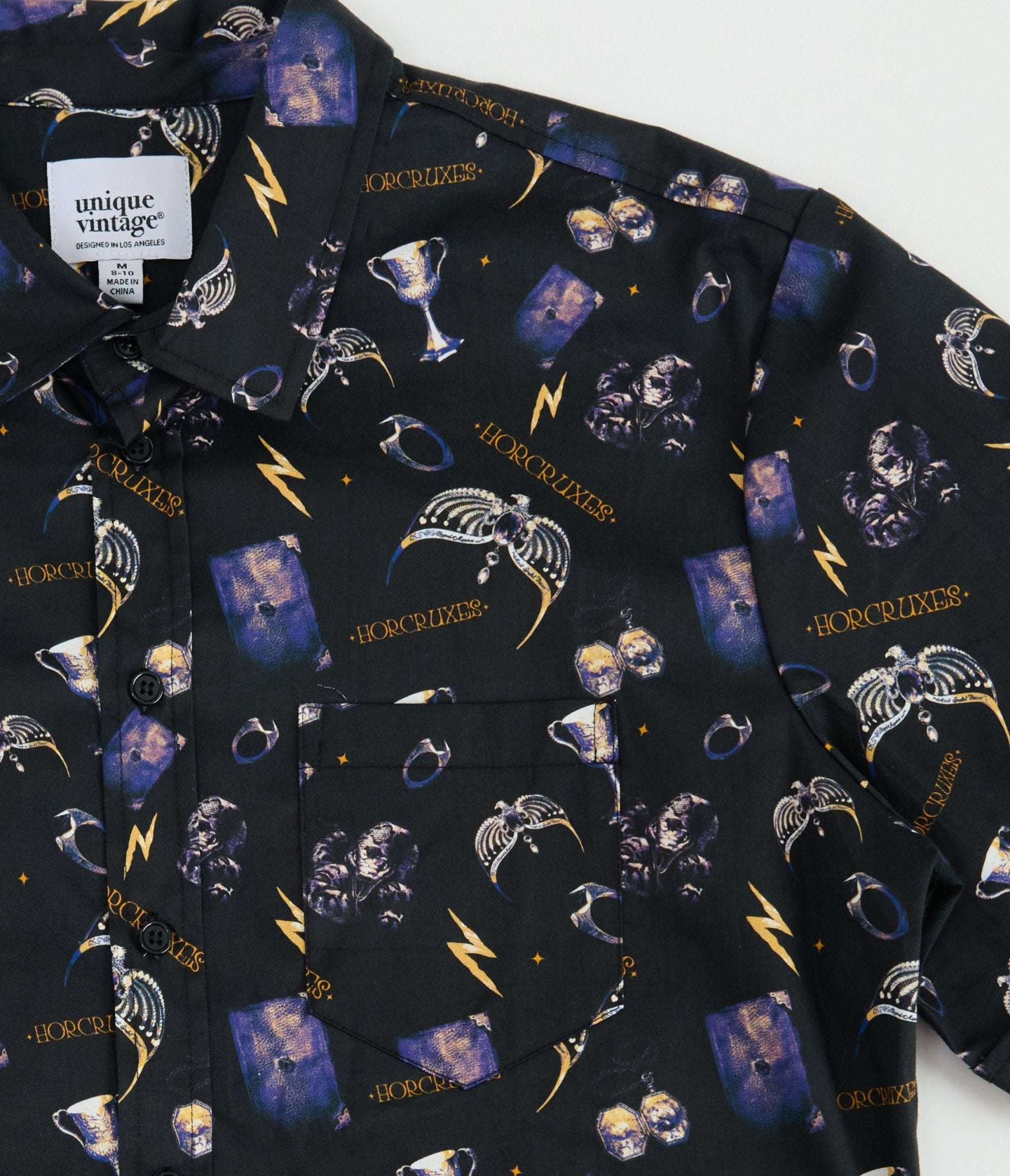 Harry Potter x Unique Vintage Black & Purple Horcruxes Mens Shirt - Unique Vintage - Womens, TOPS, WOVEN TOPS