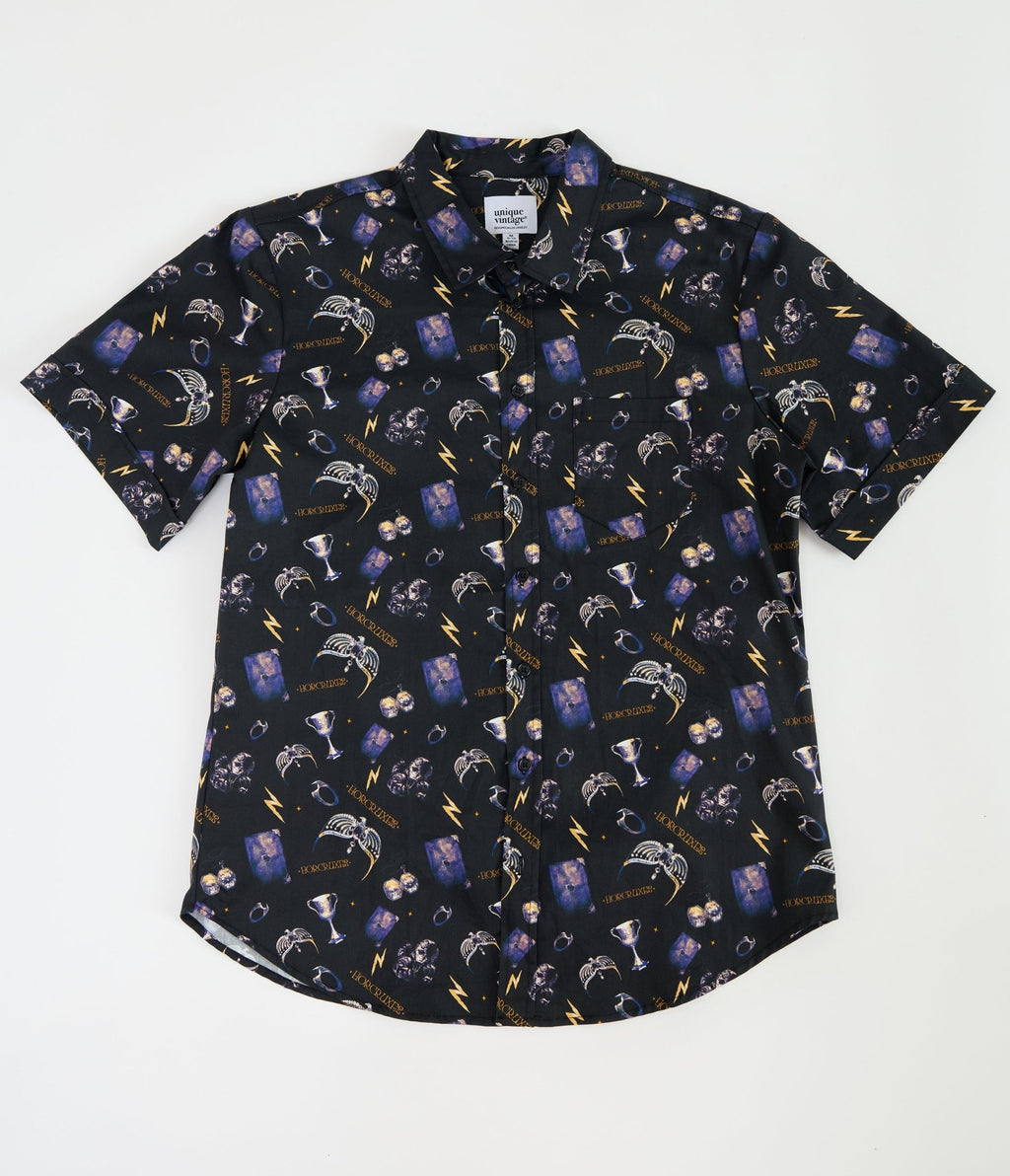 Harry Potter x Unique Vintage Black & Purple Horcruxes Mens Shirt - Unique Vintage - Womens, TOPS, WOVEN TOPS