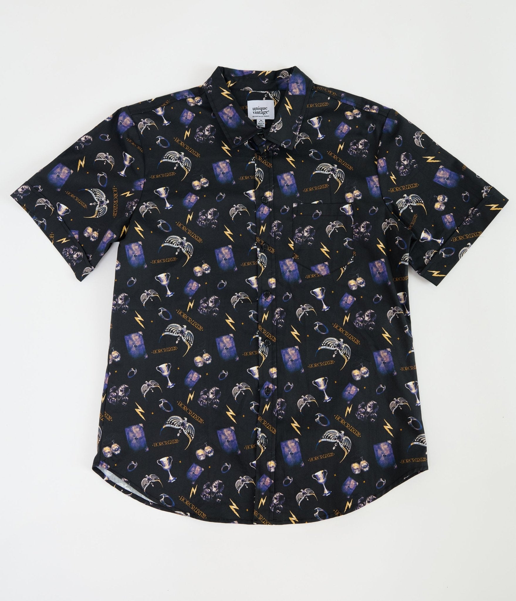 Harry Potter x Unique Vintage Black & Purple Horcruxes Mens Shirt - Unique Vintage - Womens, TOPS, WOVEN TOPS