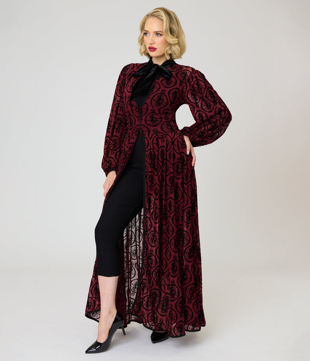Harry Potter x Unique Vintage Burgundy Dark Mark Starlet Duster - Unique Vintage - Womens, DRESSES, MIDI