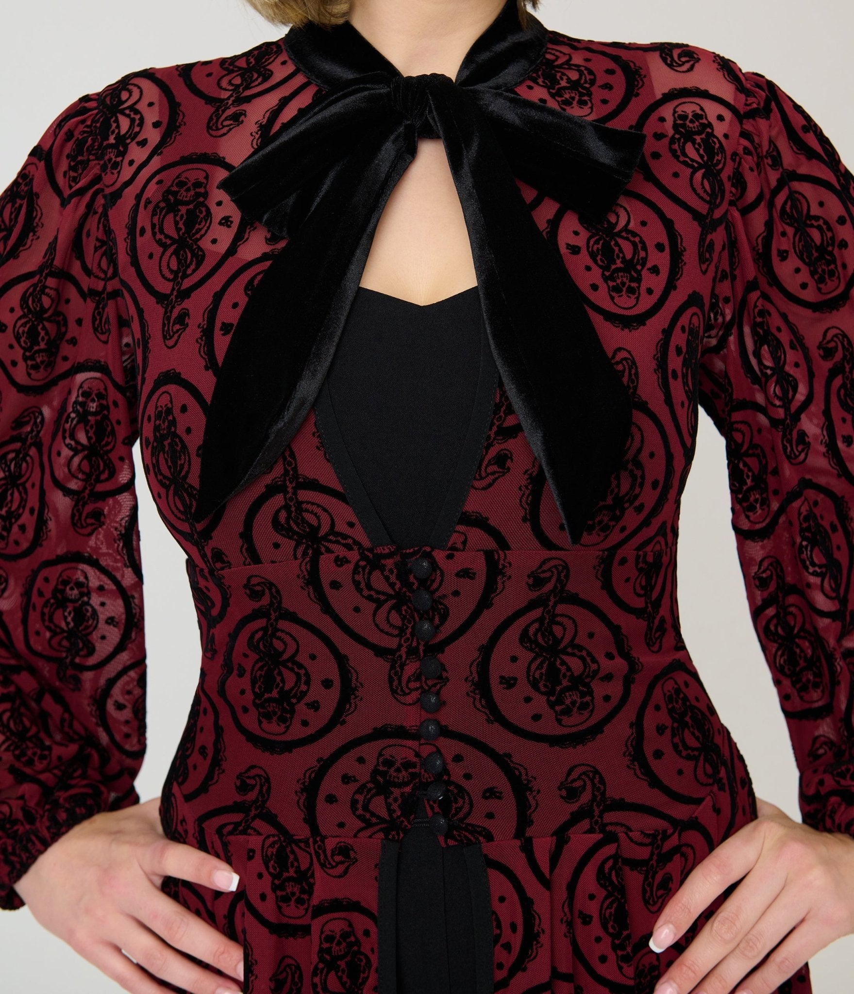 Harry Potter x Unique Vintage Burgundy Dark Mark Starlet Duster - Unique Vintage - Womens, DRESSES, MIDI