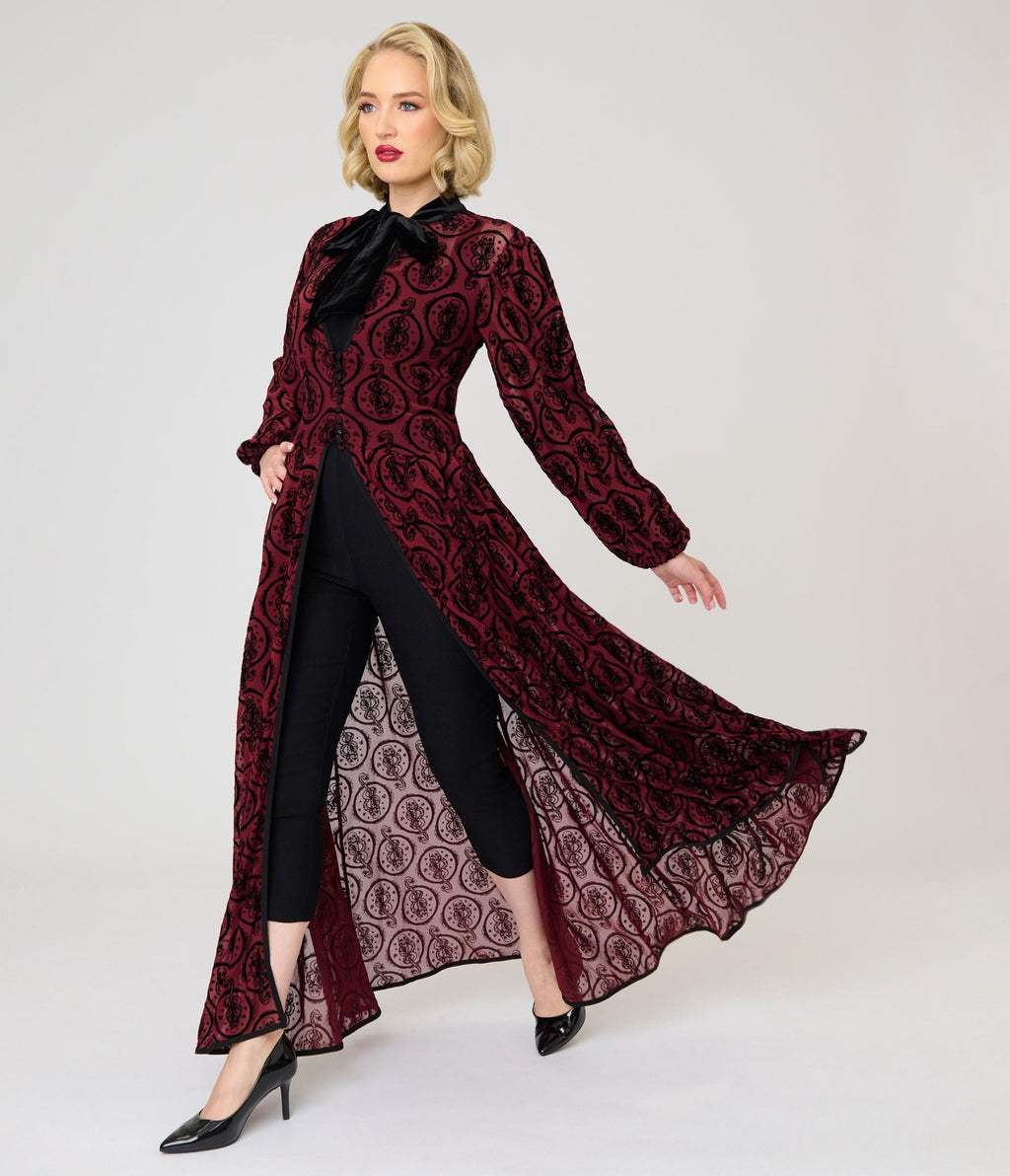 Harry Potter x Unique Vintage Burgundy Dark Mark Starlet Duster - Unique Vintage - Womens, DRESSES, MIDI