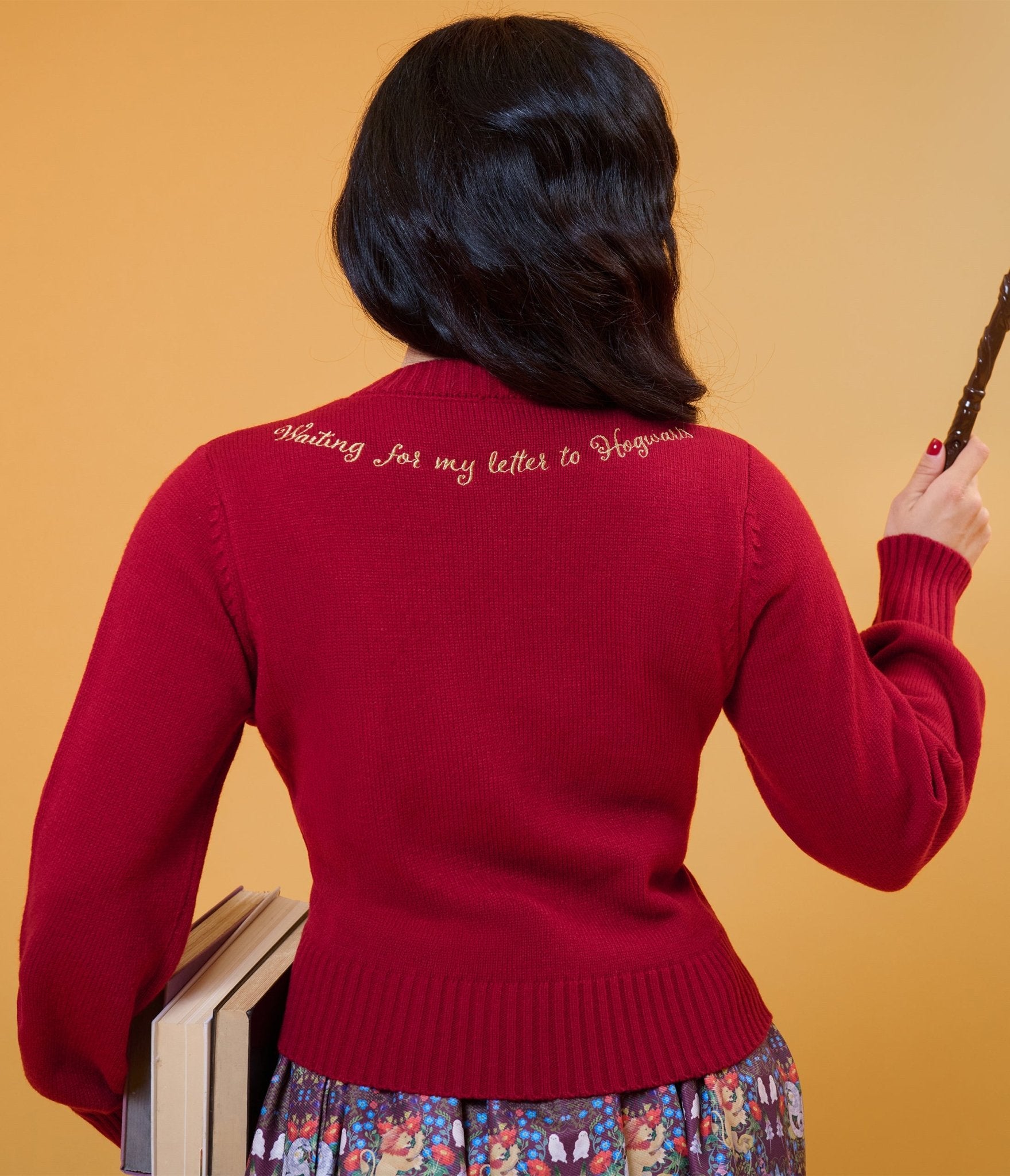 Harry Potter x Unique Vintage Burgundy Hedwig Embroidered Cropped Cardigan - Unique Vintage - Womens, TOPS, SWEATERS
