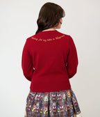 Harry Potter x Unique Vintage Burgundy Hedwig Embroidered Cropped Cardigan - Unique Vintage - Womens, TOPS, SWEATERS