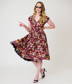 Harry Potter x Unique Vintage Burgundy Magical Creatures Swing Dress - Unique Vintage - Womens, DRESSES, SWING