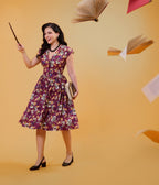 Harry Potter x Unique Vintage Burgundy Magical Creatures Swing Dress - Unique Vintage - Womens, DRESSES, SWING