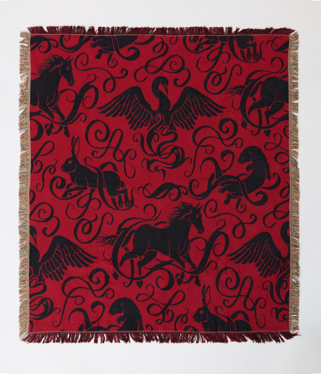 Harry Potter x Unique Vintage Burgundy Patronus Fringe Blanket - Unique Vintage - Womens, ACCESSORIES, GIFTS/HOME