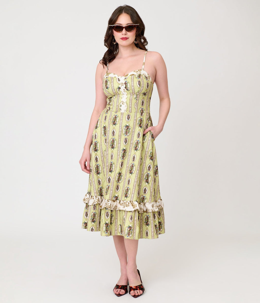 Harry Potter x Unique Vintage Green Herbology Sweetheart Swing Dress - Unique Vintage - Womens, DRESSES, SWING