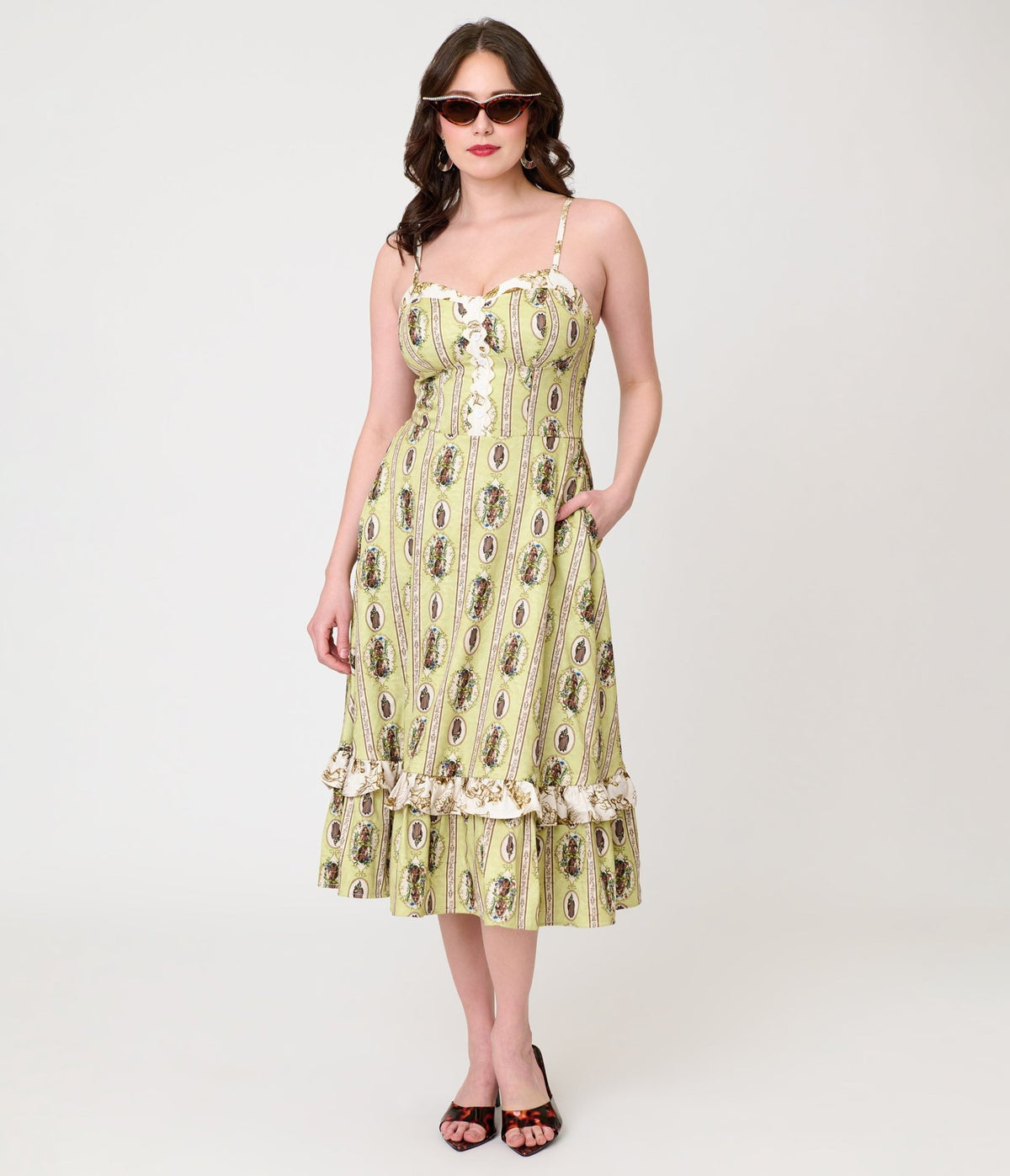 Harry Potter x Unique Vintage Green Herbology Sweetheart Swing Dress - Unique Vintage - Womens, DRESSES, SWING