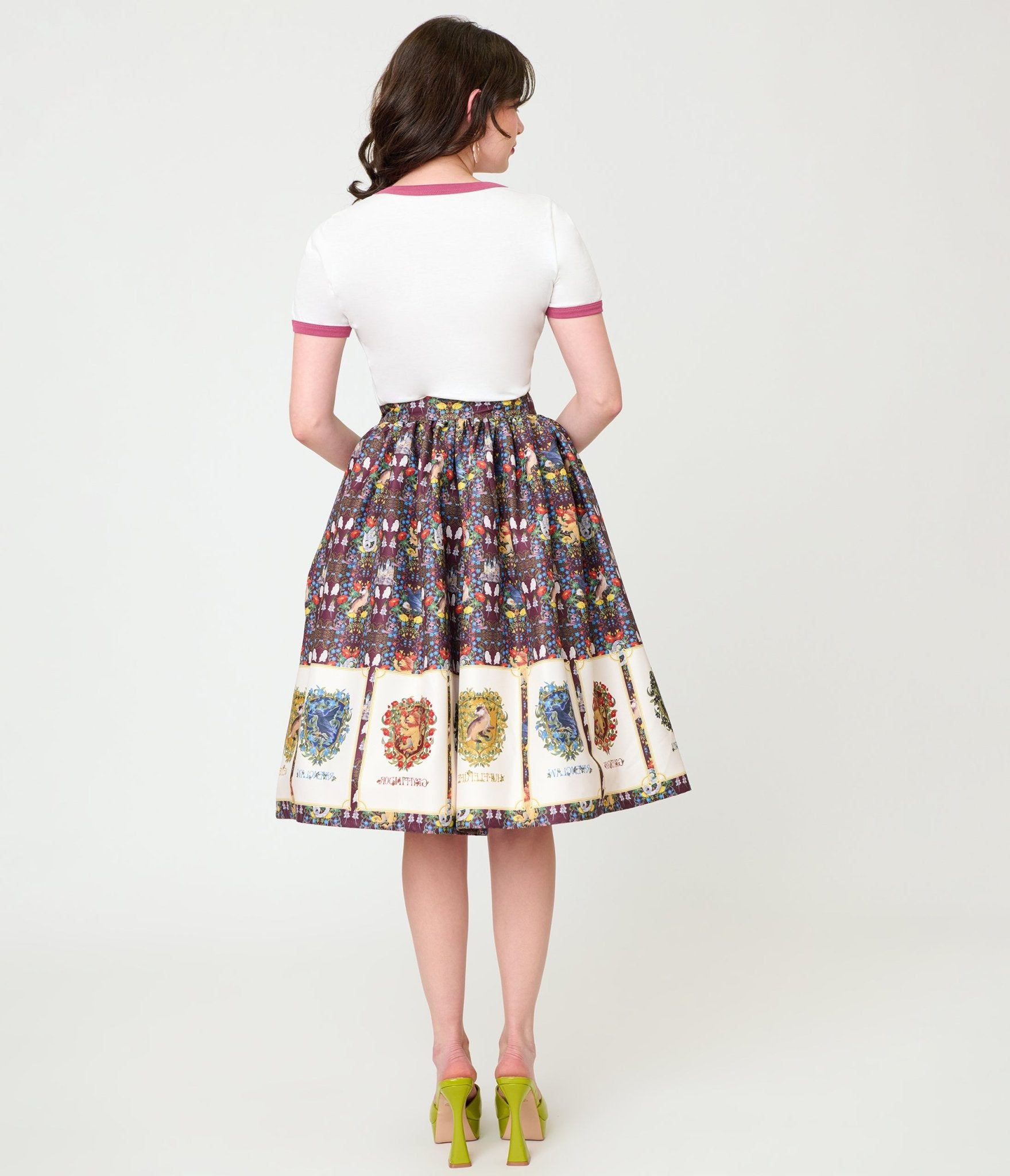Harry Potter x Unique Vintage Hogwarts House Crests Gellar Swing Skirt - Unique Vintage - Womens, BOTTOMS, SKIRTS
