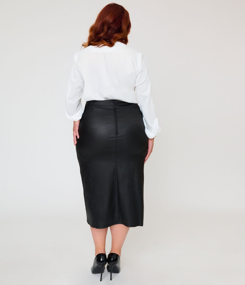 Harry Potter x Unique Vintage Plus Size Black Dark Mark Vegan Leather Wiggle Skirt - Unique Vintage - Womens, BOTTOMS, SKIRTS