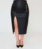 Harry Potter x Unique Vintage Plus Size Black Dark Mark Vegan Leather Wiggle Skirt - Unique Vintage - Womens, BOTTOMS, SKIRTS