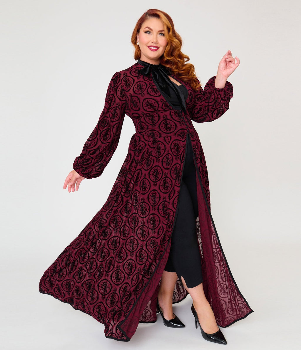 Harry Potter x Unique Vintage Plus Size Burgundy Dark Mark Starlet Duster - Unique Vintage - Womens, DRESSES, MIDI