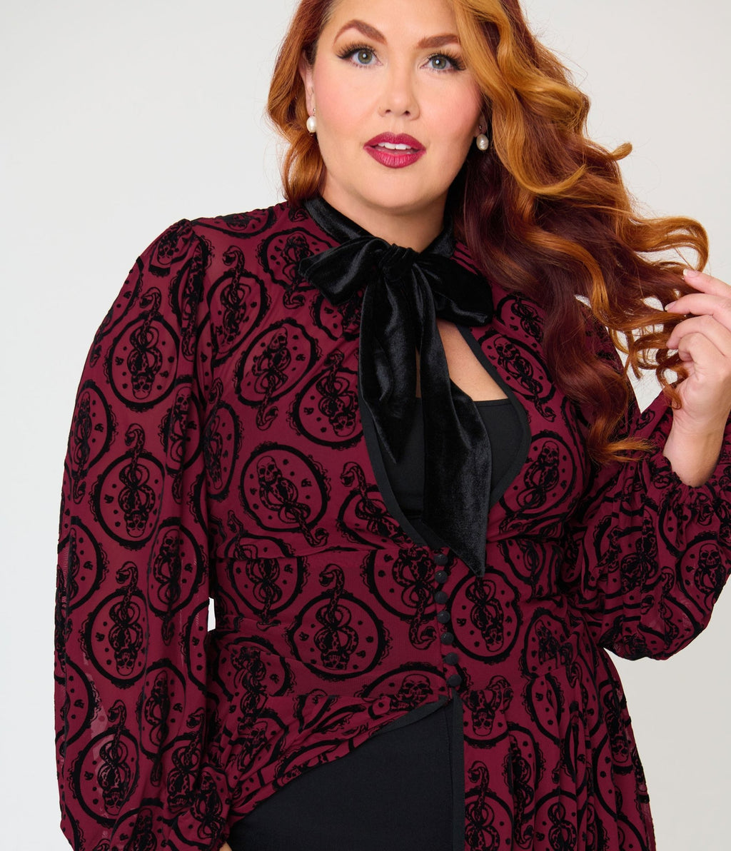 Harry Potter x Unique Vintage Plus Size Burgundy Dark Mark Starlet Duster - Unique Vintage - Womens, DRESSES, MIDI