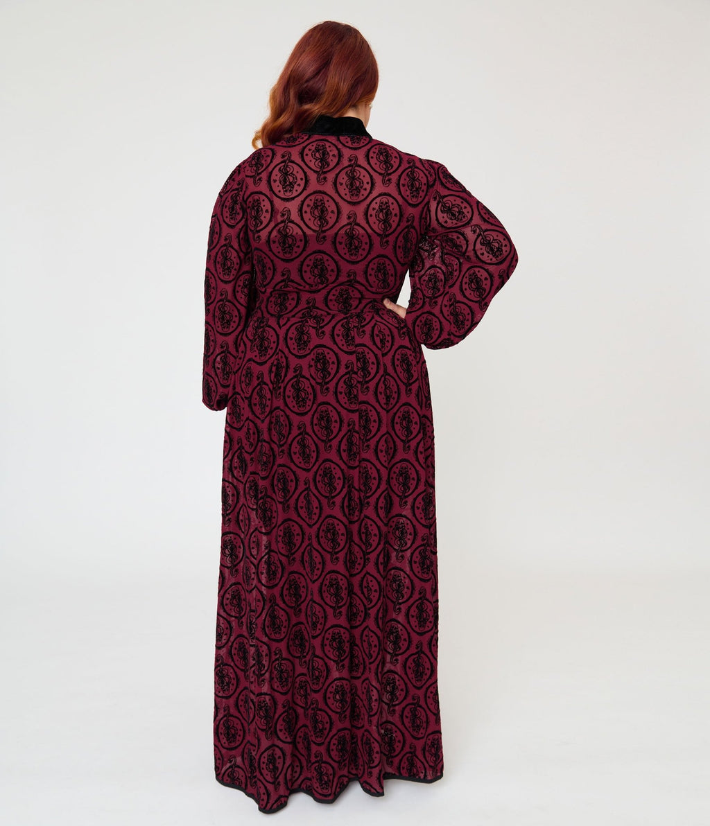 Harry Potter x Unique Vintage Plus Size Burgundy Dark Mark Starlet Duster - Unique Vintage - Womens, DRESSES, MIDI