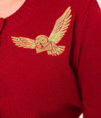 Harry Potter x Unique Vintage Plus Size Burgundy Hedwig Embroidered Cropped Cardigan - Unique Vintage - Womens, TOPS, SWEATERS