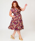 Harry Potter x Unique Vintage Plus Size Burgundy Magical Creatures Swing Dress - Unique Vintage - Womens, DRESSES, SWING