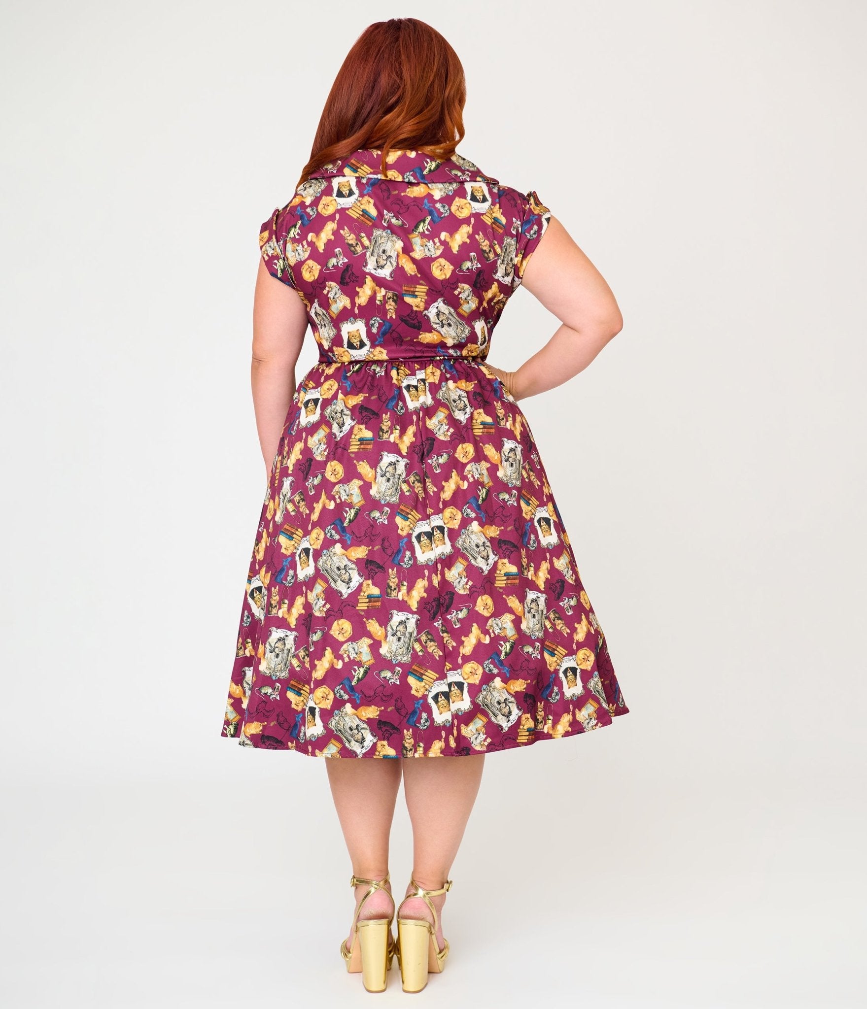 Harry Potter x Unique Vintage Plus Size Burgundy Magical Creatures Swing Dress - Unique Vintage - Womens, DRESSES, SWING
