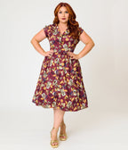 Harry Potter x Unique Vintage Plus Size Burgundy Magical Creatures Swing Dress - Unique Vintage - Womens, DRESSES, SWING