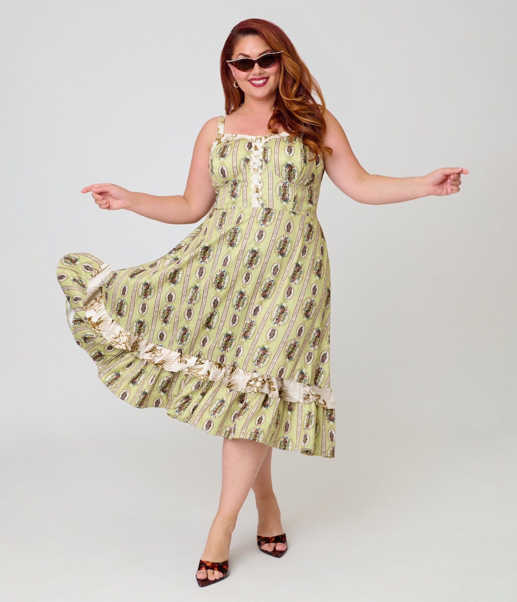 Harry Potter x Unique Vintage Plus Size Green Herbology Sweetheart Swing Dress - Unique Vintage - Womens, DRESSES, SWING